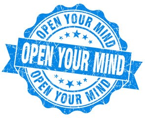 Fototapeta premium open your mind blue grunge seal isolated on white