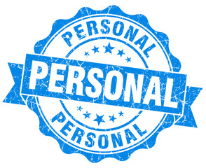 personal blue grunge seal isolated on white