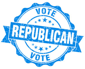 republican blue grunge seal isolated on white