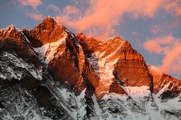 evening view of Lhotse and clouds on the top