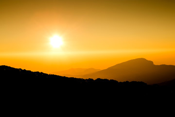 Sunrise over the Mountains at Kew Mae Pan in Thailand