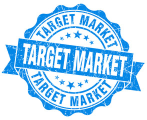 target market blue grunge seal isolated on white