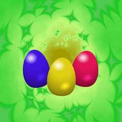 Easter eggs on a green background