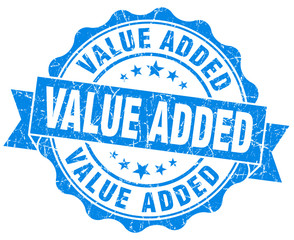 Obraz premium value added blue grunge seal isolated on white