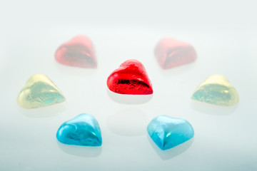 Heart shaped chocolates in foil