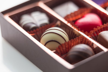 Brown Box of Chocolate with Assorted Chocolates, macro
