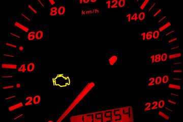Check engine light. Car dashboard in closeup