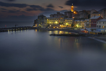 Fototapeta na wymiar Vista di Bogliasco al tramonto , Genova