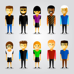 With happy cartoon people.