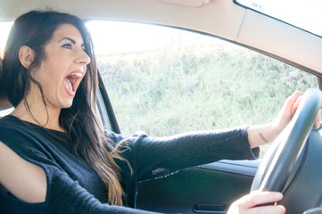 Naklejka premium female driver in a bad situation