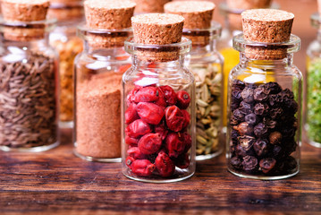 spices in bottles
