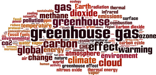Greenhouse gas word cloud concept. Vector illustration