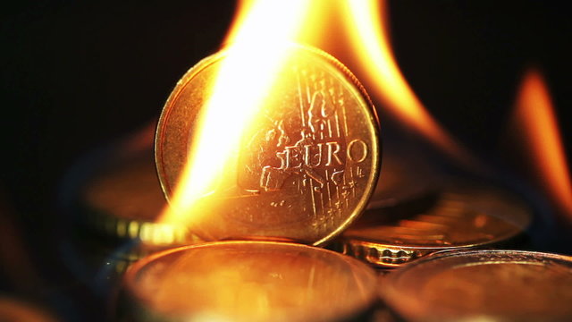 Euro coins caught on fire