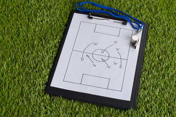 Whistle And Soccer Tactic Diagram On Paper