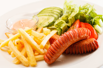 sausage with french fries