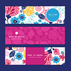 Vector fairytale flowers horizontal banners set pattern