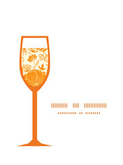 Vector golden art flowers wine glass silhouette pattern frame