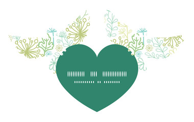 Vector mysterious green garden birds holding heart silhouette