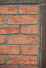 Architecture. Brick wall with wooden beams background