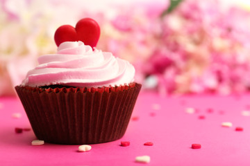 Delicious cupcake for Valentine Day close-up