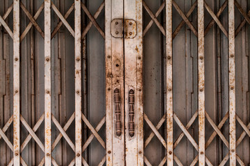 Old metal shutter door in Asia.