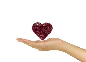 Fototapeta premium Love relation concept with the heart flower in between hand two