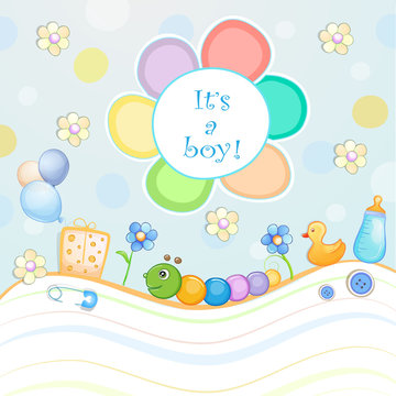 Baby shower card with toys.