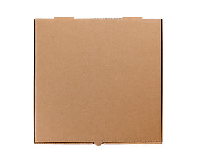 Plain brown Pizza Box flat top isolated white background photo