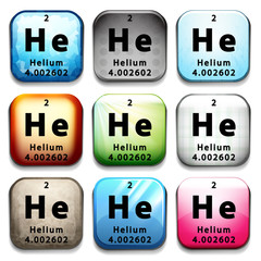 A button showing the chemical element Helium