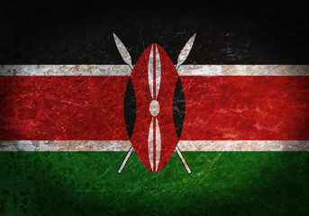 Old rusty metal sign with a flag