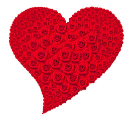 Heart of red roses on white background