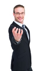 Businessman holding out his hand