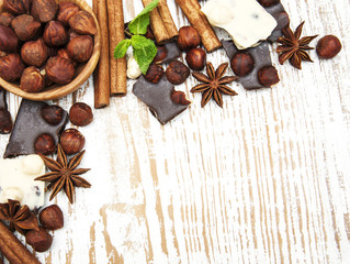 Dark and white chocolate with nuts