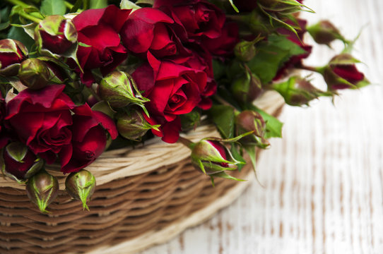 Red roses in basket