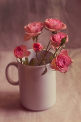 Branch of small vintage red roses