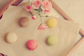 Rose and colored macaroon