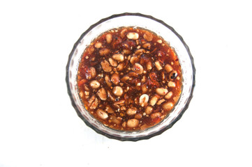 Sweet fish sauce ready to serve on white