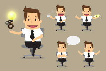 set of cute characters businessman and office worker poses in va