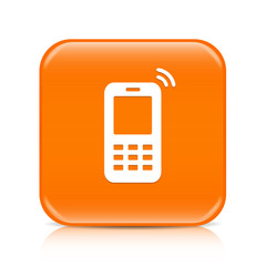 Orange mobile phone button icon with reflection