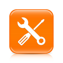 Orange screwdriver & spanner button icon with reflection