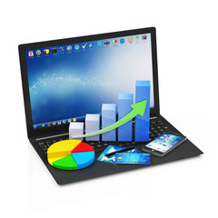 Business Financial Concept. Laptop with Business Graph