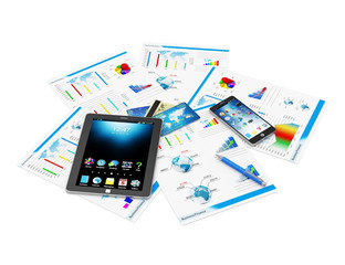 Financial Statistics Concept. Tablet PC, Touchscreen Smartphone