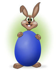 cheeky easter bunny with blue egg