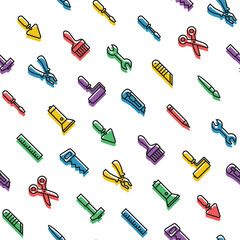 Multicolored linear renovation tools seamless pattern