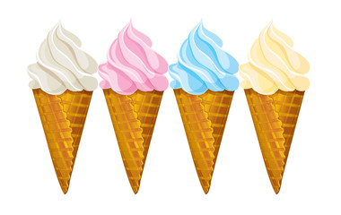 Ice cream waffle cone, four different colors