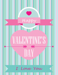 happy valentines day card with ornaments, hearts, ribbon.