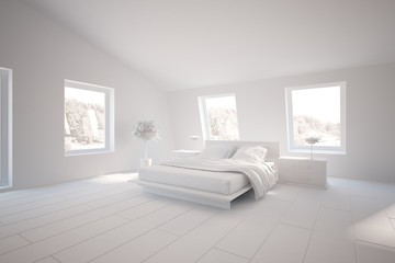 white bedroom interior-3d rendering