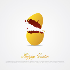 Cracked easter egg, isolated on white and place for text