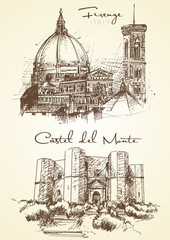 hand drawn Florence and Castel del Monte