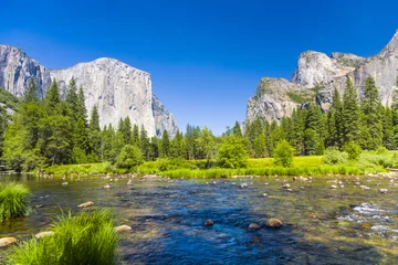 Wall murals Half Dome western rocket plateau of yosemite national park with merced riv